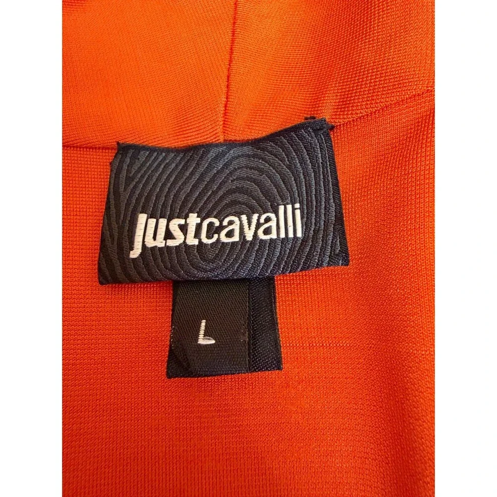 Just Cavalli Orange Bodycon Midi Dress L Sleeveless Plunge Neck Italy Stretch